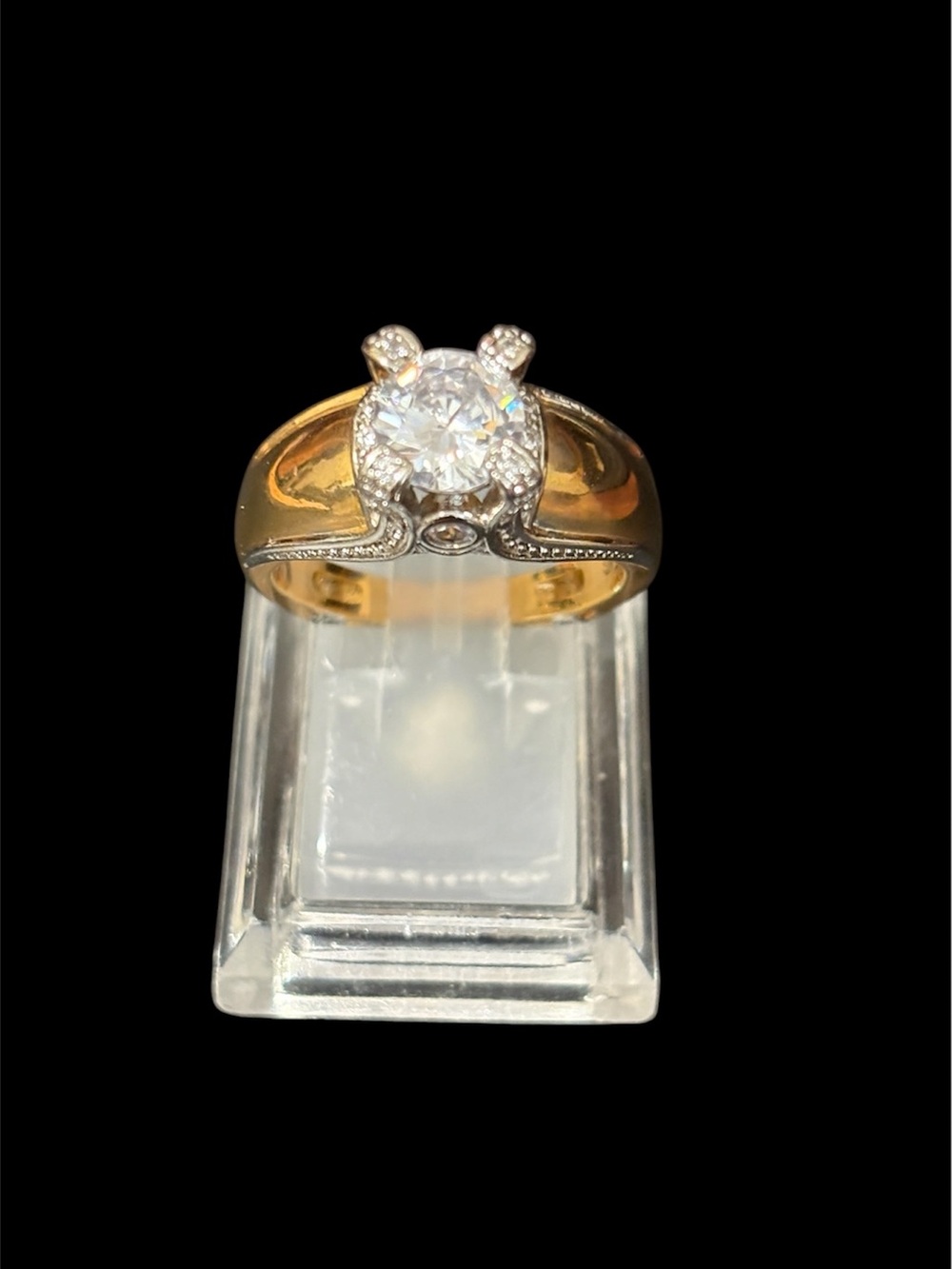 Classic Gold Solitaire Ring with Clear Center Stone